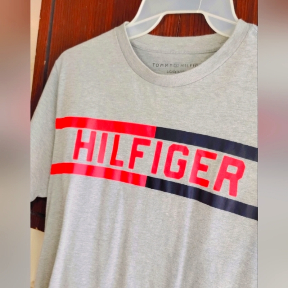 Tommy Hilfiger Gray Tee with Red and Black Accents